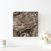 Brown Marble Agate Gold Glitzer Glam #2 Quadratische Wanduhr (Zuhause)