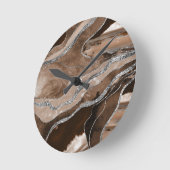 Brown Marble Agate Silver Glitzer Glam #1 Runde Wanduhr (Winkel)