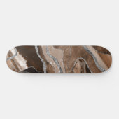 Brown Marble Agate Silver Glitzer Glam #1 Skateboard (Horizontal)