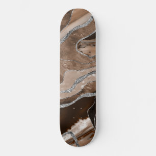 Brown Marble Agate Silver Glitzer Glam #1 Skateboard