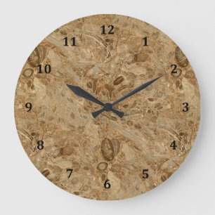 Brown Marble Fossil Große Wanduhr