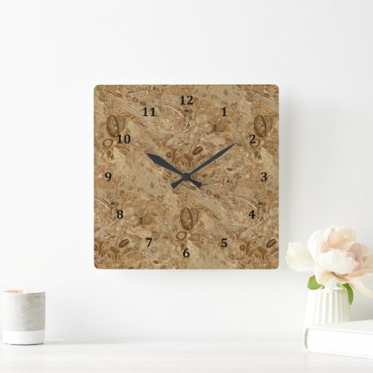 Brown Marble Fossil Quadratische Wanduhr (Zuhause)