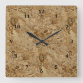 Brown Marble Fossil Quadratische Wanduhr (Vorderseite)