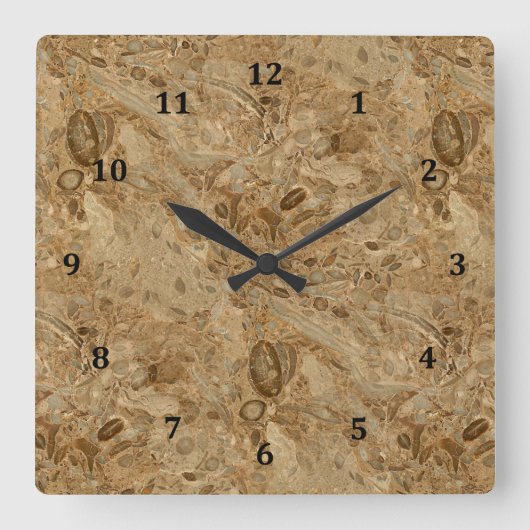 Brown Marble Fossil Quadratische Wanduhr (Vorderseite)