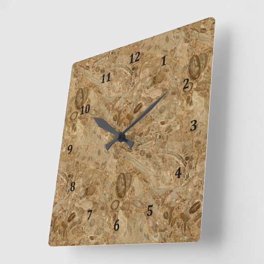 Brown Marble Fossil Quadratische Wanduhr (Winkel)