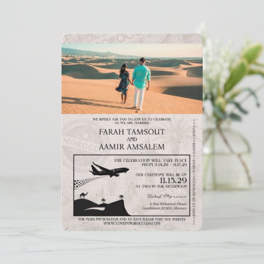 Brown Marokko Pass Wedding Einladung (Stehend Vorderseite)