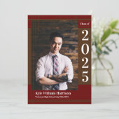 Brown Maroon School Color Abschluss Foto Kariert Einladung (Stehend Vorderseite)