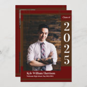 Brown Maroon School Color Abschluss Foto Kariert Einladung (Vorne/Hinten)