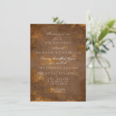 Brown Maroon Sepia erschüttert Grungy Gold Geburts Einladung (Stehend Vorderseite)