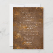 Brown Maroon Sepia erschüttert Grungy Gold Geburts Einladung (Vorderseite)