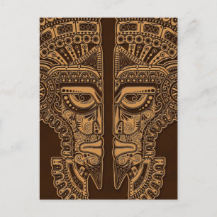 Brown Mayan Twins Mask Illusion Postkarte