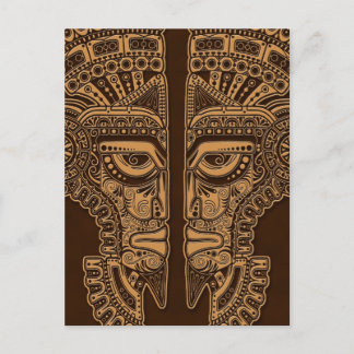 Brown Mayan Twins Mask Illusion Postkarte