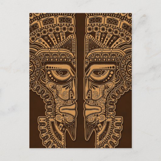 Brown Mayan Twins Mask Illusion Postkarte (Vorderseite)