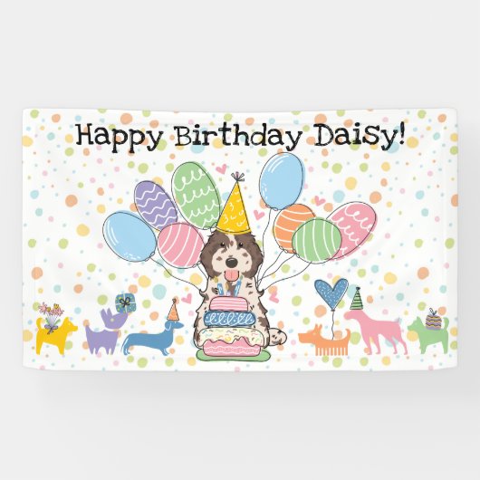 Brown Merle Cockapoo Cavapoo Dog Birthday Party Banner (Horizontal)