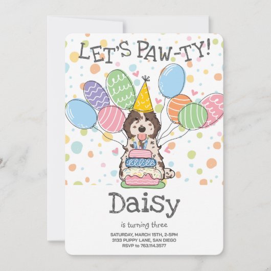 Brown Merle Cockapoo Cavapoo Dog Birthday Party Einladung (Vorderseite)