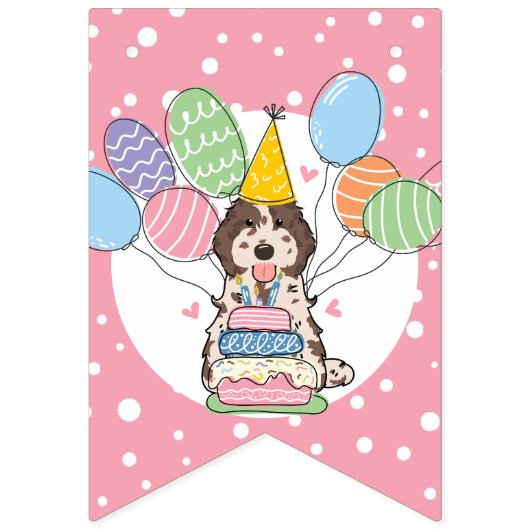 Brown Merle Cockapoo Cavapoo Dog Birthday Party Wimpelkette (Erste Fahne)