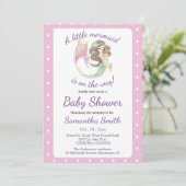 Brown Mermaid Baby Showthema Glitzer Einladung (Stehend Vorderseite)