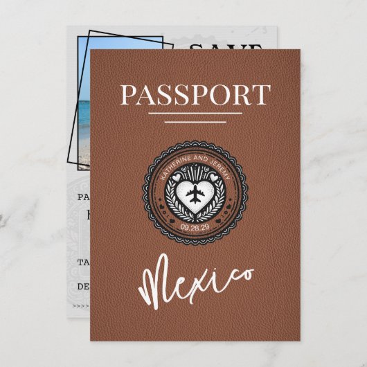 Brown Mexico Passport Save the Date (Vorne/Hinten)
