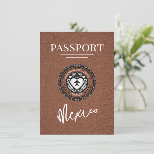 Brown Mexico Passport Save the Date (Stehend Vorderseite)