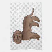 Brown Mini Goldendoodle Niedlich Cartoon Dog & Paw Geschirrtuch (Vertikal)