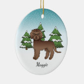 Brown Mini Goldendoodle - Winterwald & Name Keramik Ornament (Rechts)