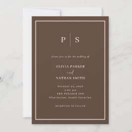 Brown Minimal and Chic Creamy White Border Wedding Einladung