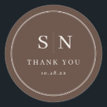 Brown Minimal and Chic | Wedding Initial Runder Aufkleber<br><div class="desc">These elegant,  modern wedding thank you favor stickers feature a simple rustic brown and warm,  creamy white text design that exudes minimalist style. Add your initials or monogram to make them completely your own.</div>