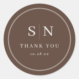 Brown Minimal and Chic | Wedding Initial Runder Aufkleber