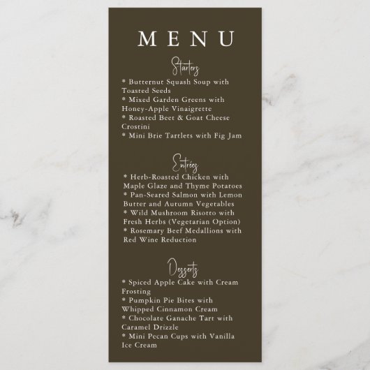 Brown Minimalist Modern Wedding Menu Menükarte (Vorderseite)