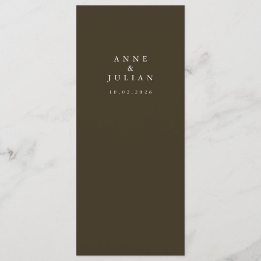 Brown Minimalist Modern Wedding Menu Menükarte (Rückseite)