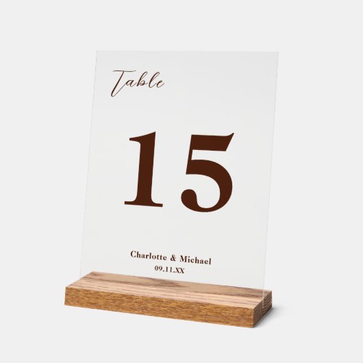 Brown Minimalist Wedding Table Number Acrylschild (Winkel)