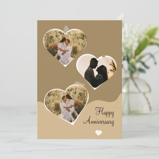 Brown Minimalistisch Anniversary Foto Collage Einladung (Stehend Vorderseite)