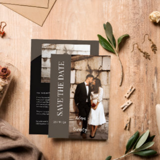 Brown Minimalistisch Black Foto Personalisiert Wed Einladung