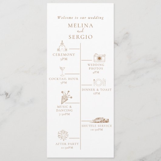 Brown Minimalistisch Calligraphy Timeline Wedding Programm (Vorderseite)