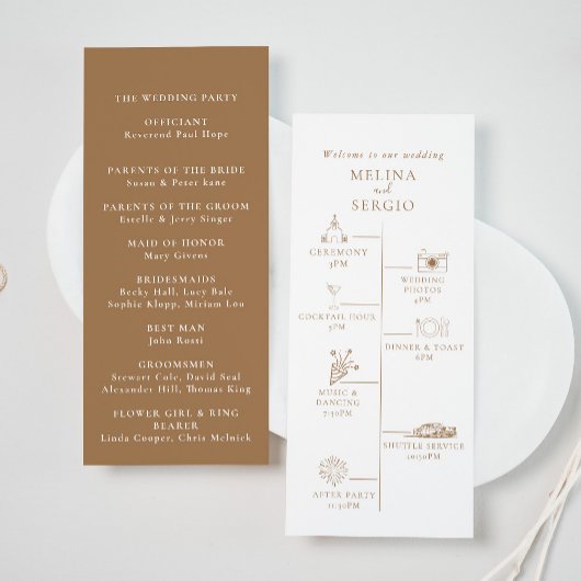 Brown Minimalistisch Calligraphy Timeline Wedding Programm