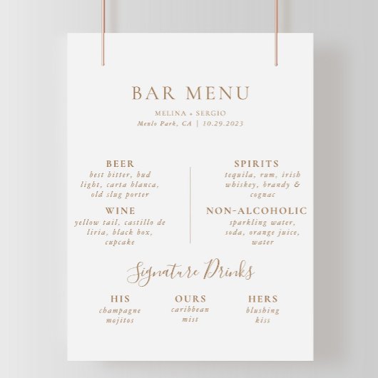Brown Minimalistisch Calligraphy Wedding Bar Menu Poster