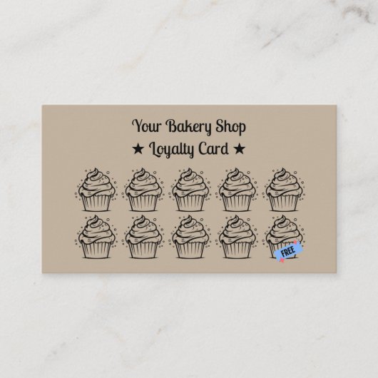 Brown Minimalistisch Cupcakes Bakery Loyalty Card Treuekarte (Vorderseite)