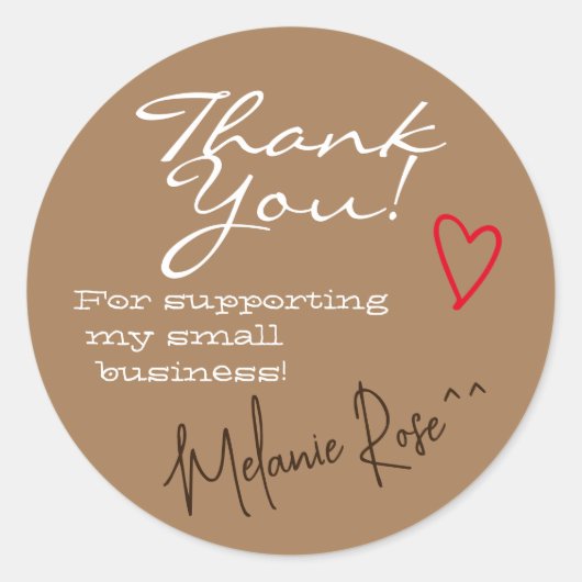 Brown Minimalistisch Dankeschön Labels Herzsignatu Runder Aufkleber (Vorderseite)