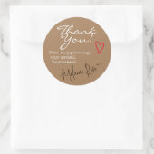 Brown Minimalistisch Dankeschön Labels Herzsignatu Runder Aufkleber (Tasche)
