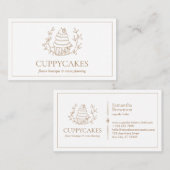 Brown Minimalistisch Floral Bakery Erdbeere Cupcak Visitenkarte (Vorne/Hinten)