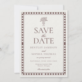 Brown Mocha Harlequin Checkered Save the Date Einladung