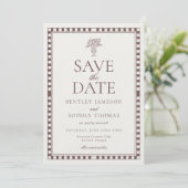 Brown Mocha Harlequin Checkered Save the Date Einladung (Stehend Vorderseite)
