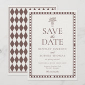 Brown Mocha Harlequin Checkered Save the Date Einladung (Vorne/Hinten)