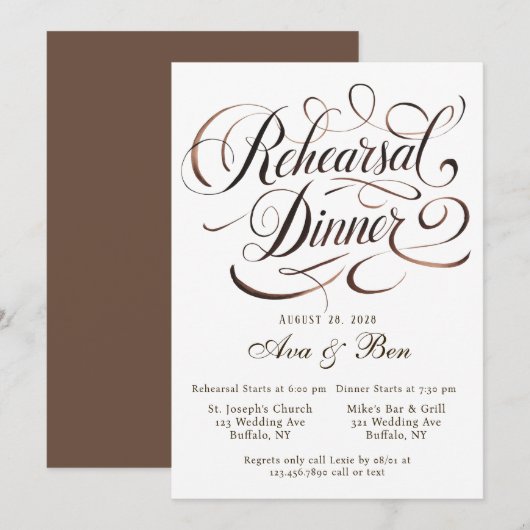 Brown Mocha Mousse Calligraphy Probe Dinner Einladung (Vorne/Hinten)