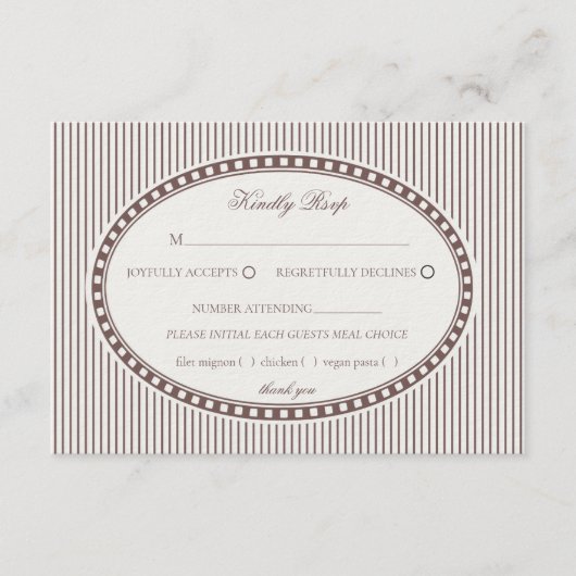Brown Mocha Striped Harlequin Pattern Wedding RSVP Begleitkarte (Vorderseite)