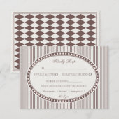 Brown Mocha Striped Harlequin Pattern Wedding RSVP Begleitkarte (Vorne/Hinten)