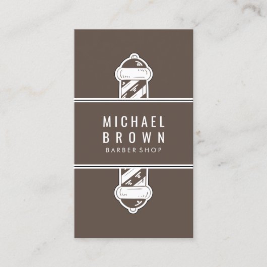 Brown Modern Barbershop Pole Men Hairstylist Visitenkarte (Vorderseite)