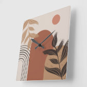Brown Modern Boho Abstract Botanical Square Clock Quadratische Wanduhr (Winkel)