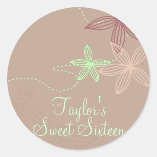 Brown Modern Floral Sticker (Vorderseite)