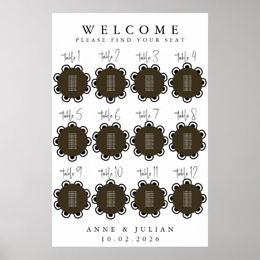 Brown Modern Minimal Wedding Seating Chart Poster (Vorne)